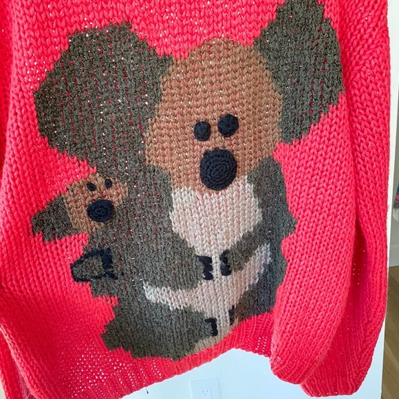 Mi Ki Women's Vintage Red/Brown Mama/Baby Koala Bear Crew Neck Sweater sz M - Picture 2 of 6